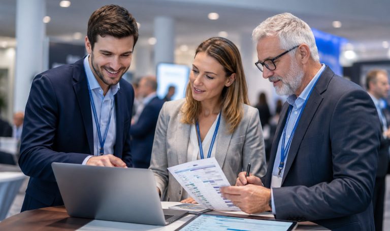 B2B event sales team planning meetings with decision-makers before a business event