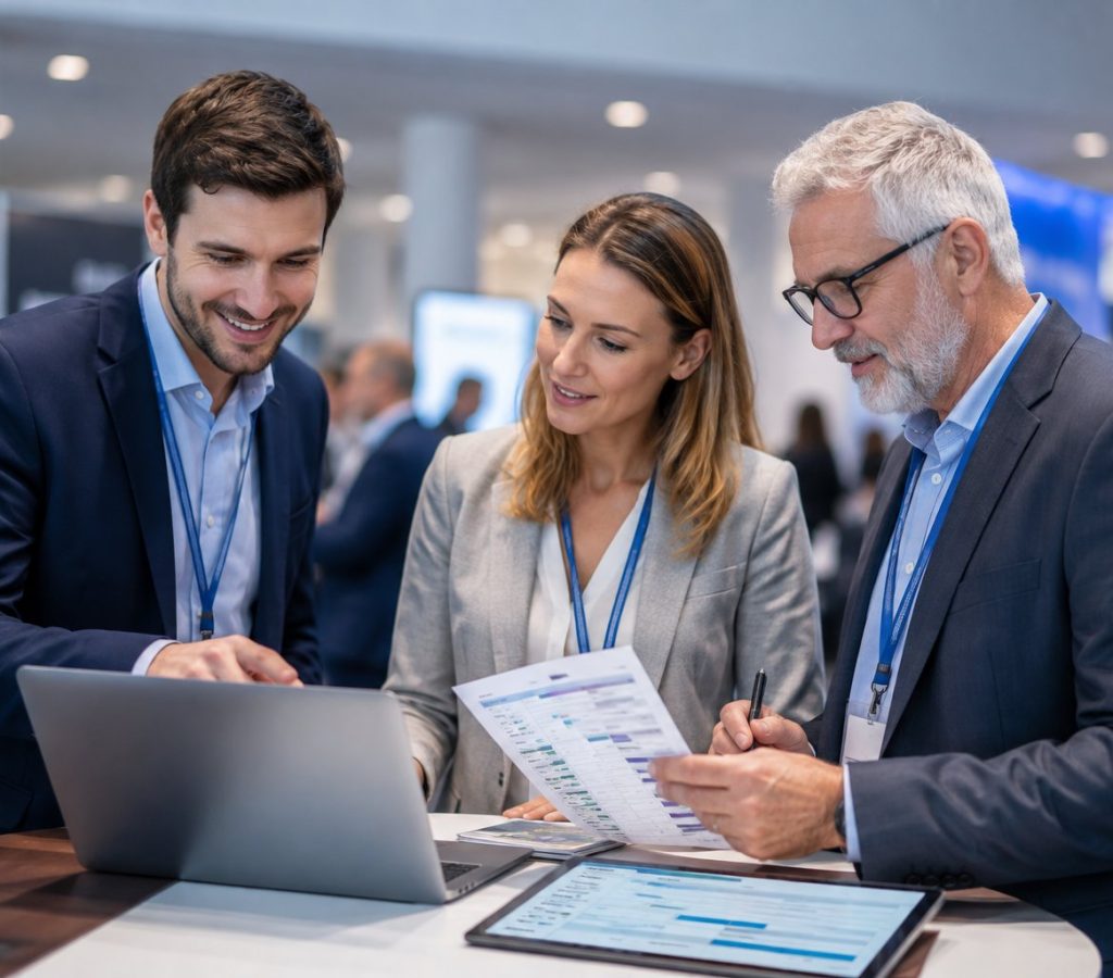 B2B event sales team planning meetings with decision-makers before a business event
